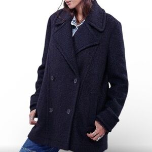 Free People Oversized Black Wool Blend Pea Coat